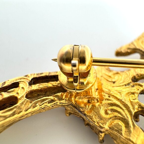 Floral Bouquet Brooch Amber Jade Glass Cabochons Gold Tone Rhinestone Flower Vtg - Picture 10 of 10